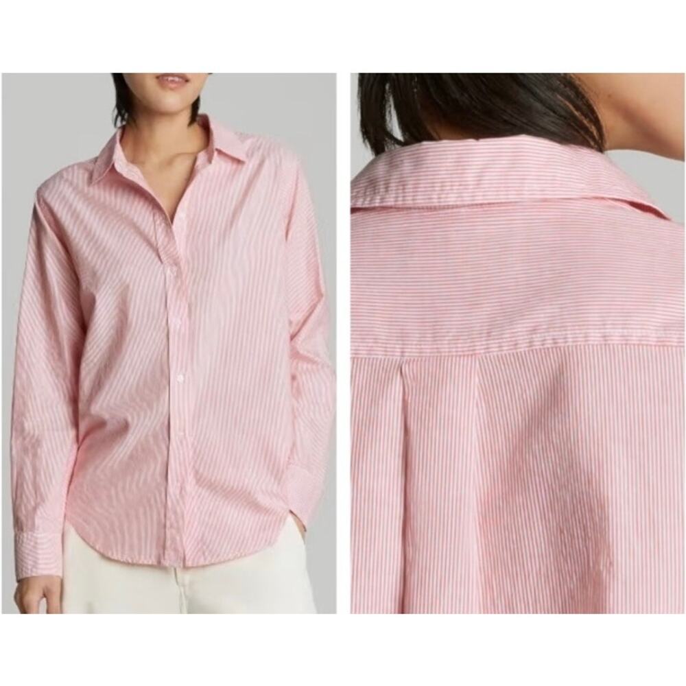 Everlane Sz 10 The Silky Cotton Relaxed Shirt Red Pinstriped Casual Lightweight